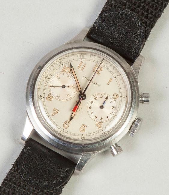 This rare and handsome circa 1940s Longines men's wristwatch sold for $50,600 at an auction held May 31st by Cottone Auctions.