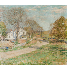 Oil on canvas by William Leroy Metcalf (American, 1858-1925), titled The Road that Leads to Home (Woodbury, Conn.), signed, circa 1919, 26 inches by 29 inches (est.  $150,000-$250,000).