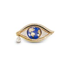 Mia Brattan 18kt, diamond, onyx, lapis lazuli eye-shaped brooch, with 100 round brilliant cut diamonds and one 1.03-carat pendeloque cut diamond (est.  CA$8,000-$12,000).  