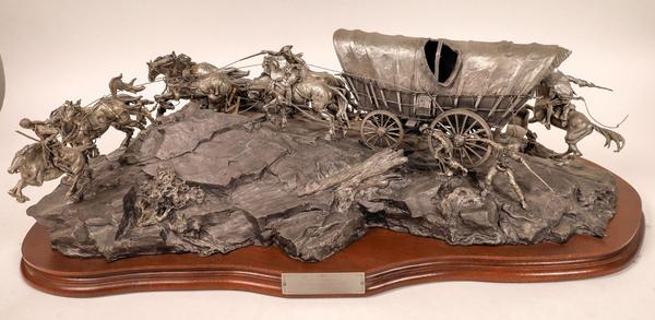 Large, beautifully detailed pewter sculpture by Michael Boyett, titled The Unconquered (Breaking Through at Abinaki Pass) (1993) #283 of 950, artist signed (est.  $2,000-$4,000).