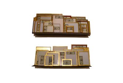 Michael Pribich, Certificate, 2012, US dollars bills, wooden frames and 22k gold leaf