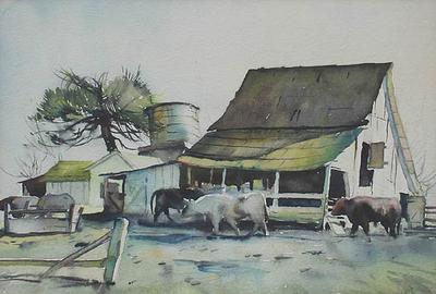 Millard Sheets (1907 - 1989) "Dairy Farm" Watercolor, SOLD