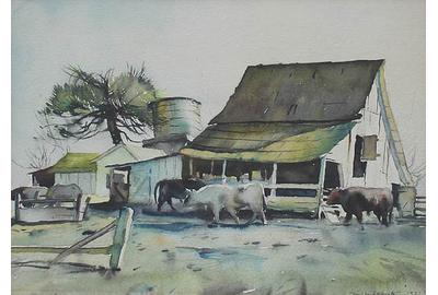 Millard Sheets (1907 - 1989) "Dairy Farm" Watercolor, SOLD