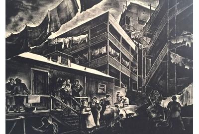 Millard Sheets, Family Flats, 1934.  This iconic lithograph depicts the Bunker Hill neighborhood of Los Angeles.