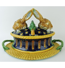 Minton iconic majolica game tureen and cover, the cover having the heads of two hares and two ducks realistically colored and symmetrically arranged (est.  $25,000-$35,000).  