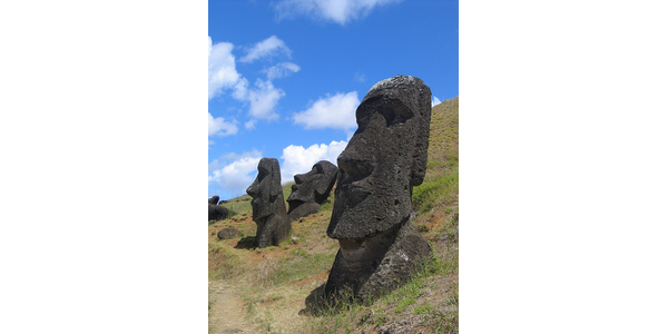 Moai set in the hillside at Rano Raraku.