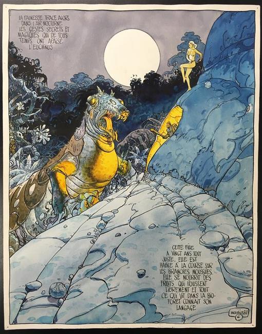 This original color art page by the French artist, cartoonist and writer Moebius (1938-2012), drawn for Metal Hurlant in 1977 for The Ballade, will be sold at auction Feb.  27.