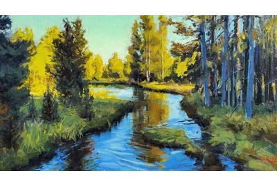 Kate Starling, "Evening Slough" Oil on Linen, 16 x 30 in