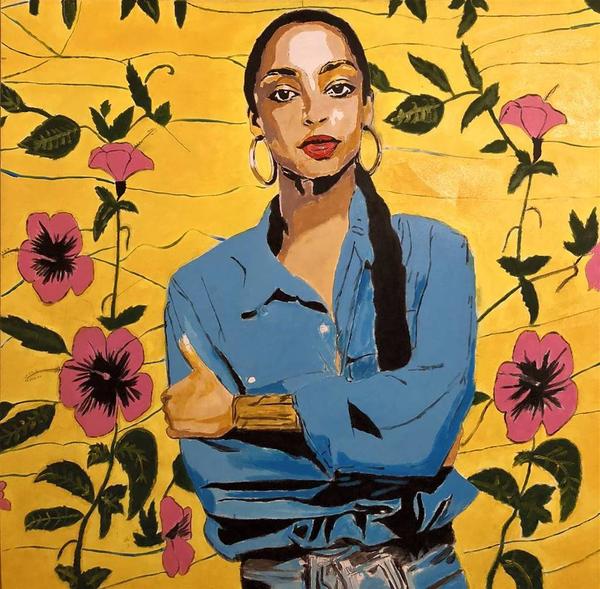 Monel Aliote, Sade Adu, Acrylic on Canvas, 36''x 36''