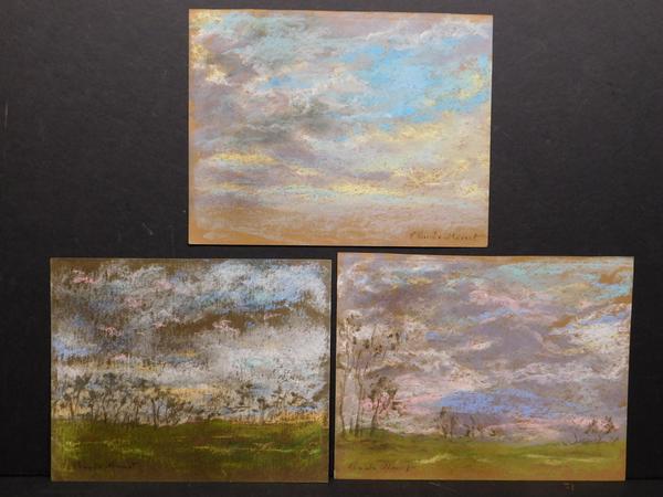 Group of three pastel on brown paper drawings by the renowned French painter Claude Monet (1840-1926), being sold as a single lot (est.  $50,000-$80,000).