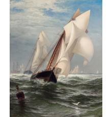 Lot 61, EDWARD MORAN, American (1829-1901), "The Winning Yacht, “oil on canvas, circa 1877, signed, 40 x 32 inches, estimate $40,000-60,000 Sold for US$112,500 