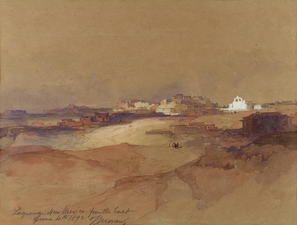 Thomas Moran (1837–1926), Laguna, New Mexico Looking from the East (1891), watercolor, gouache, and pencil on paper 9 3/8 x 12 3/8 (sight) in, Estimate: $75,000–$125,000