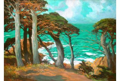 Mary DeNeale Morgan (1868 - 1948) "Cypress Trees, Carmel" Oil on canvas, 30 x 40 inches AVAILABLE NOW