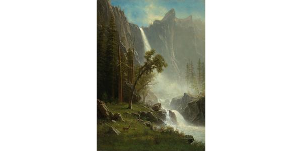 Albert Bierstadt, American, 1830–1902, Bridal Veil Falls, Yosemite, ca.  1871–73.  Oil on canvas.  North Carolina Museum of Art, Raleigh, Purchased with funds from the North Carolina State Art Society (Robert F.  Phifer Bequest) and various donors, by exchange.