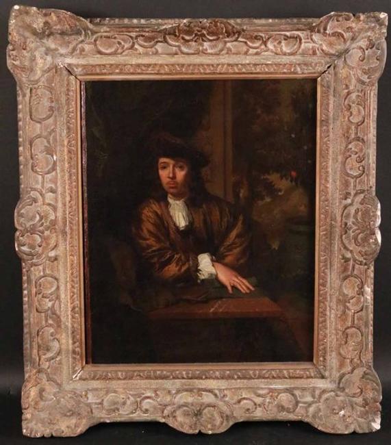 Old Master portrait of an artist from the Circle of Caspar Nescher (Heidelberg, 1639-1684, The Hague), half-length, 16.5 inches by 13.5 inches, signed (est.  $10,000-$20,000).