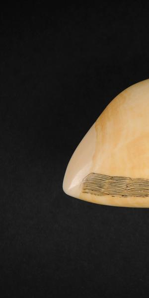 Engraved whale’s tooth, 1825, Edward Burdett (1805–33).  Sperm-whale ivory and ink; 2 3/4 x 5 1/2 in.  Nantucket Historical Association Collection, gift of Robert and Nina Hellman 