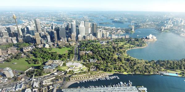 Aerial view, Sydney Modern Project as produced by Kazuyo Sejima + Ryue Nishizawa / SANAA.  © Art Gallery of New South Wales, 2021.