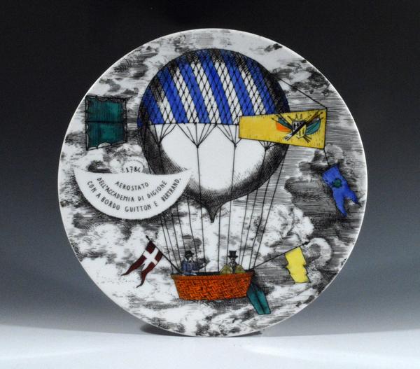 A Vintage Piero Fornasetti Mongolfiere (Hot Air) Balloon Plate, Number 5, 1950's.