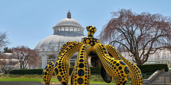 Dancing Pumpkin, 2020, The New York Botanical Garden Urethane paint on bronze, 196 7/8 x 116 7/8 x 117 ¼ in.  (500 x 296.9 x 297.8 cm) Collection of the artist.  Courtesy of Ota Fine Arts and David Zwirner