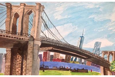 “View from Brooklyn Bridge Park,” by Alicia Degener, 12" x 18," watercolor on paper 2014 www.aliciadegener.com