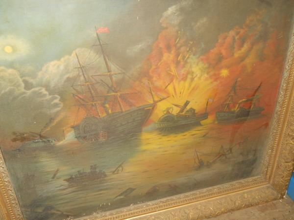 Civil War Painting of Red River Naval Battle