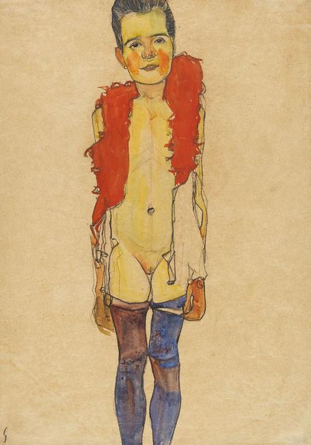 Egon Schiele, Mädchen mit Federboa, 1910