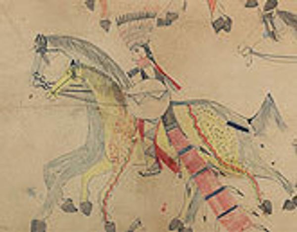 Red Horse (Minneconjou Lakota Sioux, 1822-1907), Untitled from the Red Horse Pictographic Account of the Battle of the Little Bighorn, (detail) 1881.  Graphite, colored pencil, and ink.  