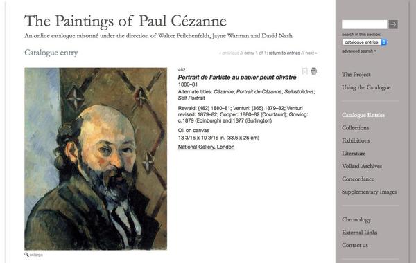 Sample catalogue entry from The Paintings of Paul Cézanne: An Online Catalogue Raisonné.