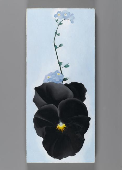 Black Pansy & Forget-Me-Nots (Pansy), 1926.  Georgia O’Keeffe (American, 1887‒1986).  Oil on canvas; 68.9 x 31.1 cm (27 1/8 x 12 1/4 in.).  Brooklyn Museum, Gift of Mrs.  Alfred S.  Rossin, 28.521.  © Georgia O’Keeffe Museum/Artists Rights Society (ARS), New York.