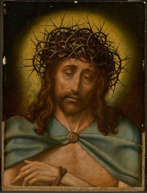 Christ as the Man of Sorrows, 1520-30, oil on panel, 19 ½ x 14 ½ inches, Quentin Metsys (Netherlandish, 1465 or 1466 – 1530) [pre-conservation] 