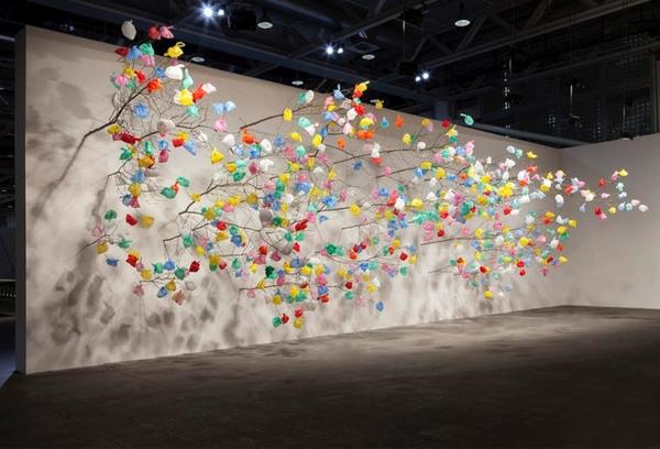 Pascale Marthine Tayou, Plastic Tree, 2014 / 2015.  Installation view of Unlimited at Art Basel in Basel 2015.  Courtesy: GALLERIA CONTINUA, San Gimignano / Beijing / Les Moulins / Habana.  