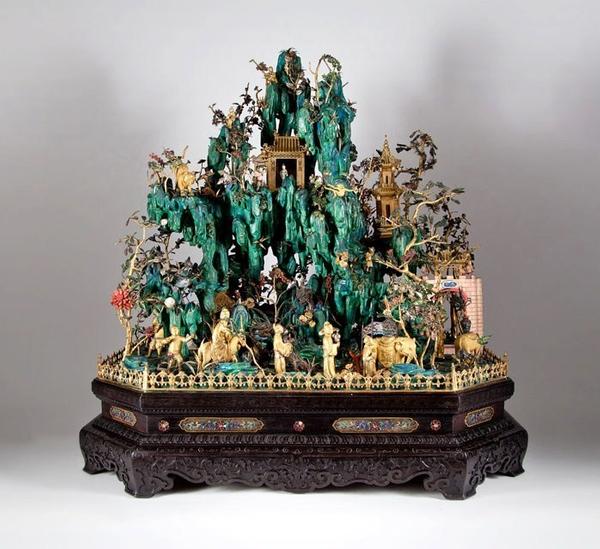 Chinese Zitan, Hardstone, Gilt-Bronze, Silver, & Other Materials Miniature Mountain, 19th C.  Sold for $258,000 with Buyer’s Premium