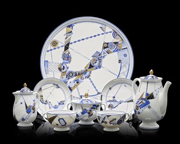 Early Soviet porcelain tea service made at the Lomonosov Porcelain Factory in 1931.  Estimate £40,000-60,000.