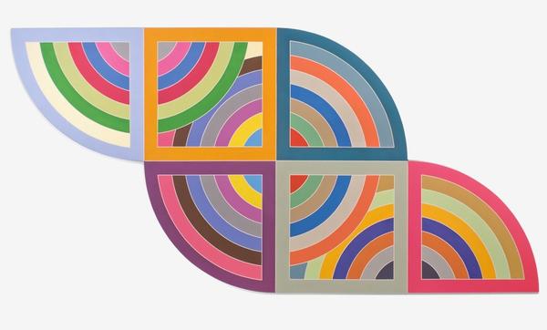 Frank Stella, "Harran II," 1967.  Polymer and fluorescent plymer paint on canvas, 120 x 240 in (308.4 x 609.6 cm).  Solomon R.  Guggenheim Museum, New York Gift, Mr.  Irving Blum, 1982.  © 2016 Frank Stella / Artists Rights Society (ARS), New York