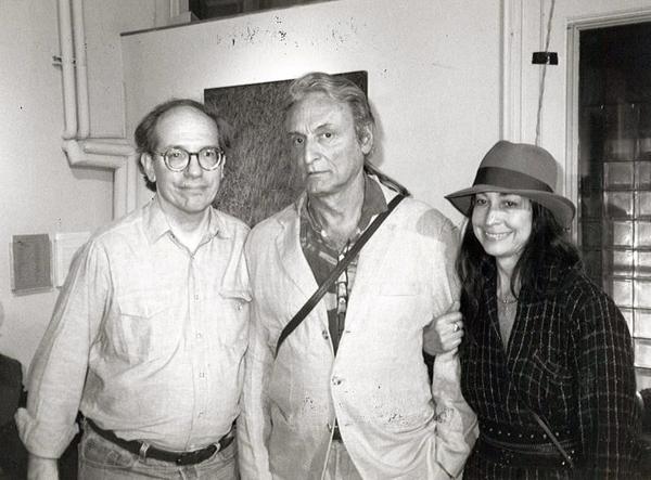 Painter Larry Rivers (center) with ATOA board members Doug Sheer and Vernita Nemec at an ATOA event, February 17, 1995.  