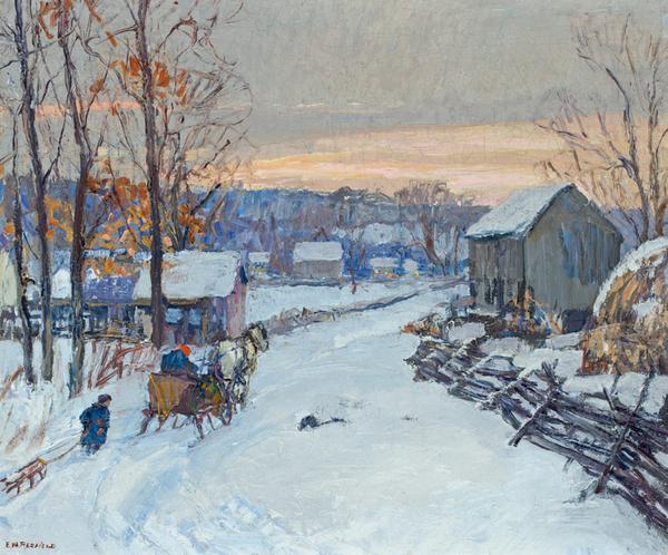 Oil on canvas by Edward Willis Redfield (Am., 1869-1965), titled Sleigh Days (est.  $100,000-$150,000).