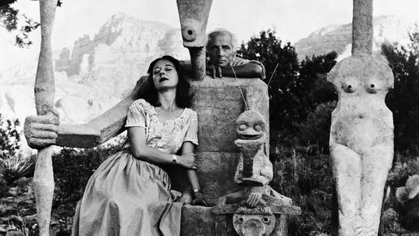 Detail of photograph: Dorothea Tanning and Max Ernst with his sculpture, Capricorn, 1947.  © John Kasnetsis