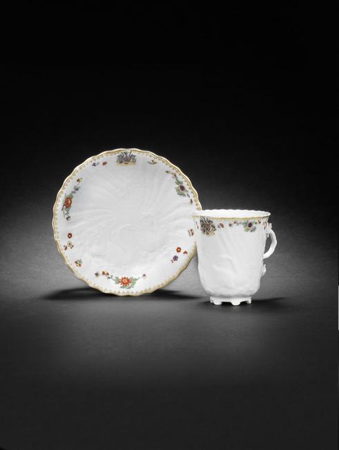 CHOCOLATE CUP AND SAUCER ARE AMONG RARE ITEMS OF IMPORTANT MEISSEN SERVICE SAVED FROM OBLITERATION