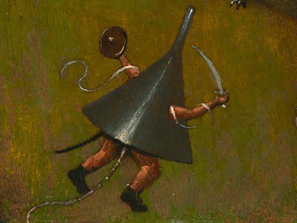 DETAIL from: Hieronymus Bosch, Netherlandish (ca.  1450–1516).  The Temptation of St.  Anthony, ca.  1510-1520.  Oil on panel (oak), 15 3/16 x 9 7/8 inches (38.6 x 25.1 cm).  The Nelson-Atkins Museum of Art, Kansas City, Missouri.  Purchase: William Rockhill Nelson Trust, 35-22.