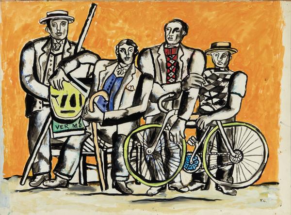 Fernand Leger (French, 1881-1955) La Belle Equipe Signed and inscribed Brush, India ink, watercolor and gouache over pencil on Arches paper, 22 1/4 x 29 3/4 inches.  From the Eileen & Herbert C.  Bernard Collection Estimate: $200,000-400,000 