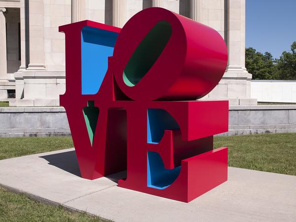 Robert Indiana (American, 1928-2018).  Polychrome aluminum, edition AP 2 0f 2; 96 x 96 x 48 inches (243.8 x 243.9 x 121.9 cm) Private Collection.  © 2018 Morgan Art Foundation Ltd.  / Artists Rights Society (ARS), NY.  Photograph courtesy of the Albright-Knox Art Gallery, Buffalo, NY.