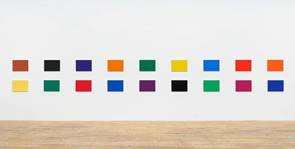 Ellsworth Kelly, Color Panels for a Large Wall II, 1978.  Oil on canvas, eighteen panels.  Overall: 42 1/4 x 370 inches; 107 x 940 cm.