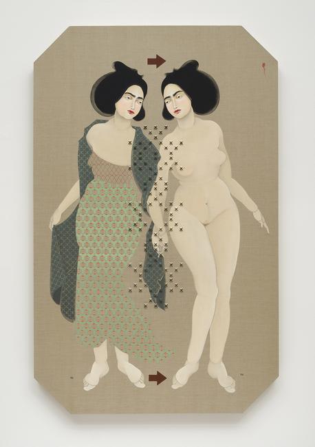 Strip Search, 2016, oil on linen and acoustic foam, 76 x 48 in., Courtesy of the artist and Jack Shainman Gallery, New York.  © Hayv Kahraman