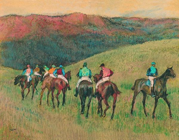 Edgar Degas, Racehorses in a Landscape, 1894, pastel on paper, Carmen Thyssen-Bornemisza Collection on deposit at Museo Thyssen-Bornemisza, Madrid.