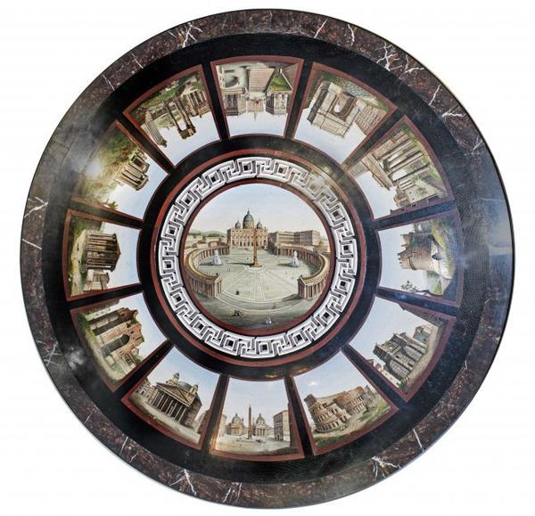 Large and important Italian micro-mosaic table top, with center panel of St.  Peter's Basilica.