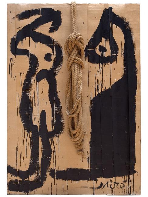 Joan Miró, "Painting (1977)" House paint and rope on corrugated cardboard, mounted on wood, 130 x 90 cm Courtesy Mayoral, Barcelona 