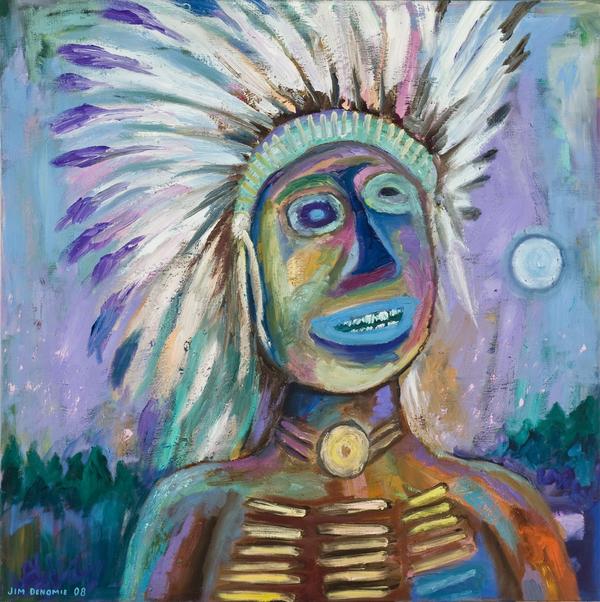 Jim Denomie (Ojibwe, born 1955) Blue Eyed Chief, 2008.  Oil on canvas.  Museum Purchase: Eiteljorg Fellowship 