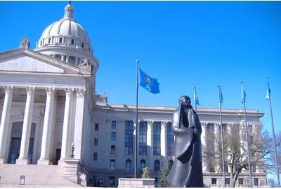 As Long as the Waters Flow, bronze sculpture by Allan Houser (1989), in front of the Oklahoma State Capitol, Oklahoma City, Oklahoma.