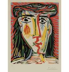 Pablo Picasso, Jacqueline au Chapeau de Paille, Color linocut, 1962.  Property from a Park Avenue Collection.  Est.  $40,000-60,000.  Lot 35.