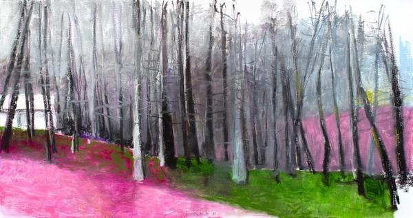 Pink, Gray and Green, Oil on Canvas, 36 x 68 inches